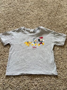 H&M Light Gray Disney Short Sleeve Tee with Mickey, Donald & Pluto